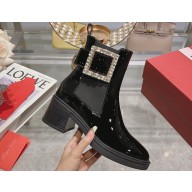 Roger Vivier Viv' Rangers Strass Buckle Chelsea Ankle Boots in Patent Leather Black 2024