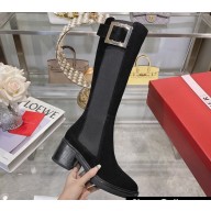 Roger Vivier Viv' Rangers Metal Buckle Chelsea Boots in Suede Leather Black 2024