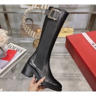 Roger Vivier Viv' Rangers Metal Buckle Chelsea Boots in Leather Black 2024