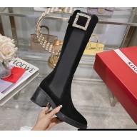 Roger Vivier Viv' Rangers Strass Buckle Chelsea Boots in Suede Leather Black 2024