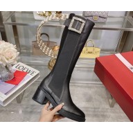 Roger Vivier Viv' Rangers Strass Buckle Chelsea Boots in Leather Black 2024