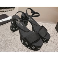 Chanel Heel 9cm Grosgrain & Strass Sandals G45365 Black 2024