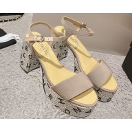 Chanel Heel 9cm Grosgrain & Strass Sandals G45365 Beige 2024