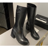 Chanel Heel 6.5cm CC Logo High Boots Calfskin Black 2024