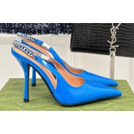 Gucci Heel 10cm patent leather Signoria slingback pumps 783821 Blue 2024