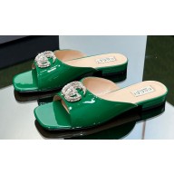 Gucci leather Double G with crystals slide sandals 771586 Patent Green 2024