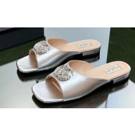 Gucci leather Double G with crystals slide sandals 771586 Silver 2024