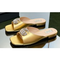 Gucci leather Double G with crystals slide sandals 771586 Gold 2024