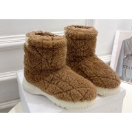 Dior Frost Ankle Boots in Brown Shearling Embroidered with Cannage Motif 2024