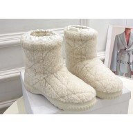 Dior Frost Ankle Boots in White Shearling Embroidered with Cannage Motif 2024