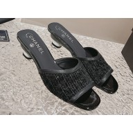 Chanel Heel 5cm Tweed and Leather Mules Black 2024