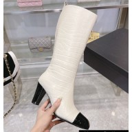 Chanel Heel 7.5cm Croco Pattern and Patent Calfskin High Boots White/Black 2024