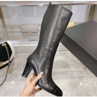 Chanel Heel 7.5cm Calfskin and Patent Calfskin High Boots Black 2024