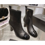 Chanel Heel 7.5cm Calfskin and Patent Calfskin Ankle Boots Black 2024