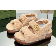 Gucci merino wool Double G sandals 771060 Beige 2024
