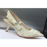 Dior Heel 6.5cm J'Adior Slingback Pumps in Transparent Mesh Embroidered with White 3D Macramé-Effect D-Lace Motif 2024