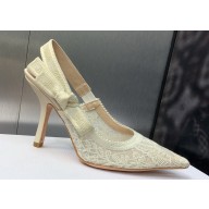 Dior Heel 9.5cm J'Adior Slingback Pumps in Transparent Mesh Embroidered with White Butterfly Motif 2024