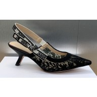 Dior Heel 6.5cm J'Adior Slingback Pumps in Transparent Mesh Embroidered with Black Butterfly Motif 2024