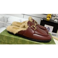 Gucci Merinos wool lining mules with Horsebit 771061 leather Burgundy 2024
