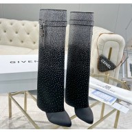 Givenchy Heel 9cm Shark Lock boots in satin with strass BLACK/SILVERY 2024