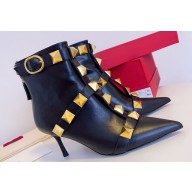 Valentino Calfskin Roman Stud Ankle Boots Black 2024
