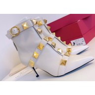 Valentino Calfskin Roman Stud Ankle Boots White 2024
