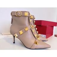 Valentino Calfskin Roman Stud Ankle Boots Nude 2024