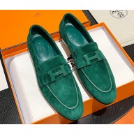 Hermes Paris loafer in suede goatskin Green with tone-on-tone signature "H" detail