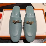 Hermes Oz mule in calfskin Blue with iconic Kelly buckle