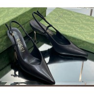Gucci Heel 8.5cm leather slingback pumps 762378 Black 2024