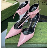 Gucci Heel 8.5cm patent leather Women's high heel pumps 717159 Pink 2024