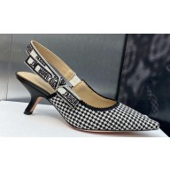 Dior Heel 6.5cm J'Adior Slingback Pumps in Black and White Micro-Houndstooth Embroidered Cotton 2024