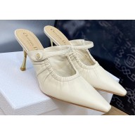 Dior Heel 7cm D-Fame Heeled Mules in Calfskin White 2024