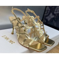 Dior Heel 7cm D-Fame Heeled Sandals in Lambskin Gold 2024