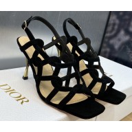 Dior Heel 7cm D-Fame Heeled Sandals in Suede Black 2024