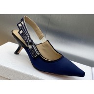 Dior Heel 6.5cm J'Adior Slingback Pumps in Dark Blue Embroidered Satin and Cotton 2024