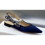 Dior J'Adior Slingback Ballerina Flats in Dark Blue Embroidered Satin and Cotton 2024