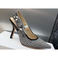 Dior Heel 9.5cm J'Adior Slingback Pumps in Black and White Micro-Houndstooth Embroidered Cotton 2024