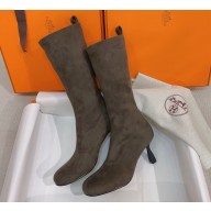 Hermes Heel 7.5cm Halo boots in stretch suede goatskin marron ébène