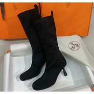 Hermes Heel 7.5cm Halo boots in stretch suede goatskin Black