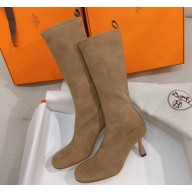 Hermes Heel 7.5cm Halo boots in stretch suede goatskin Brown