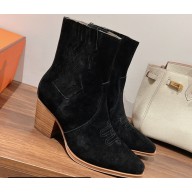 Hermes Vegas ankle boots in suede calfskin Black