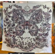 Dior Butterfly Around the World 90 Square Scarf  in White and Pastel Pink Silk Twill 90x90cm 2024