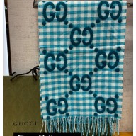 Gucci GG Check wool shawl 35x240cm Blue 2024