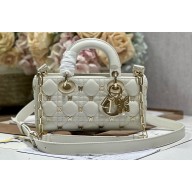Dior Small Lady D-Joy Bag in White Cannage Lambskin with Gold-Finish Butterfly Studs 2024