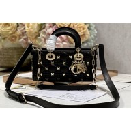 Dior Small Lady D-Joy Bag in Black Cannage Lambskin with Gold-Finish Butterfly Studs 2024