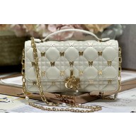 Miss Dior Mini Bag in White Cannage Lambskin with Gold-Finish Butterfly Studs 2024
