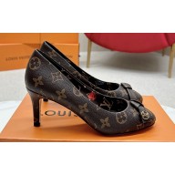 Louis Vuitton Stiletto Heel Pumps in Monogram Canvas Coffee with Bow Knot