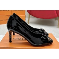 Louis Vuitton Stiletto Heel Pumps in Patent Leather Black with Bow Knot