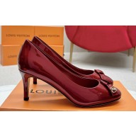 Louis Vuitton Stiletto Heel Pumps in Patent Leather Burgundy with Bow Knot